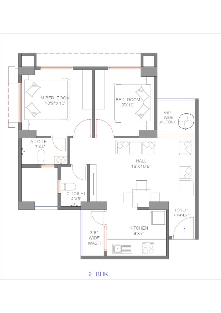 Advait Skyline Luxury 2 BHK Floor Plan Layout Blueprint